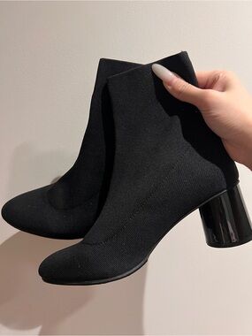 Zara-Black Women's Stretch Knit Ankle Boots - Sleek Block Heel